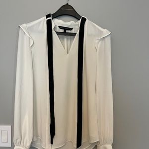 White House Black Market, Ivory blouse size 0, long sleeve w ribbon